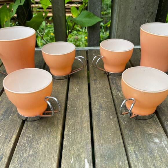 Italian 6x Vitrosax MCM Vtg Coffee Espresso Cups Retro Pastel Orange Bormioli - Picture 1 of 7
